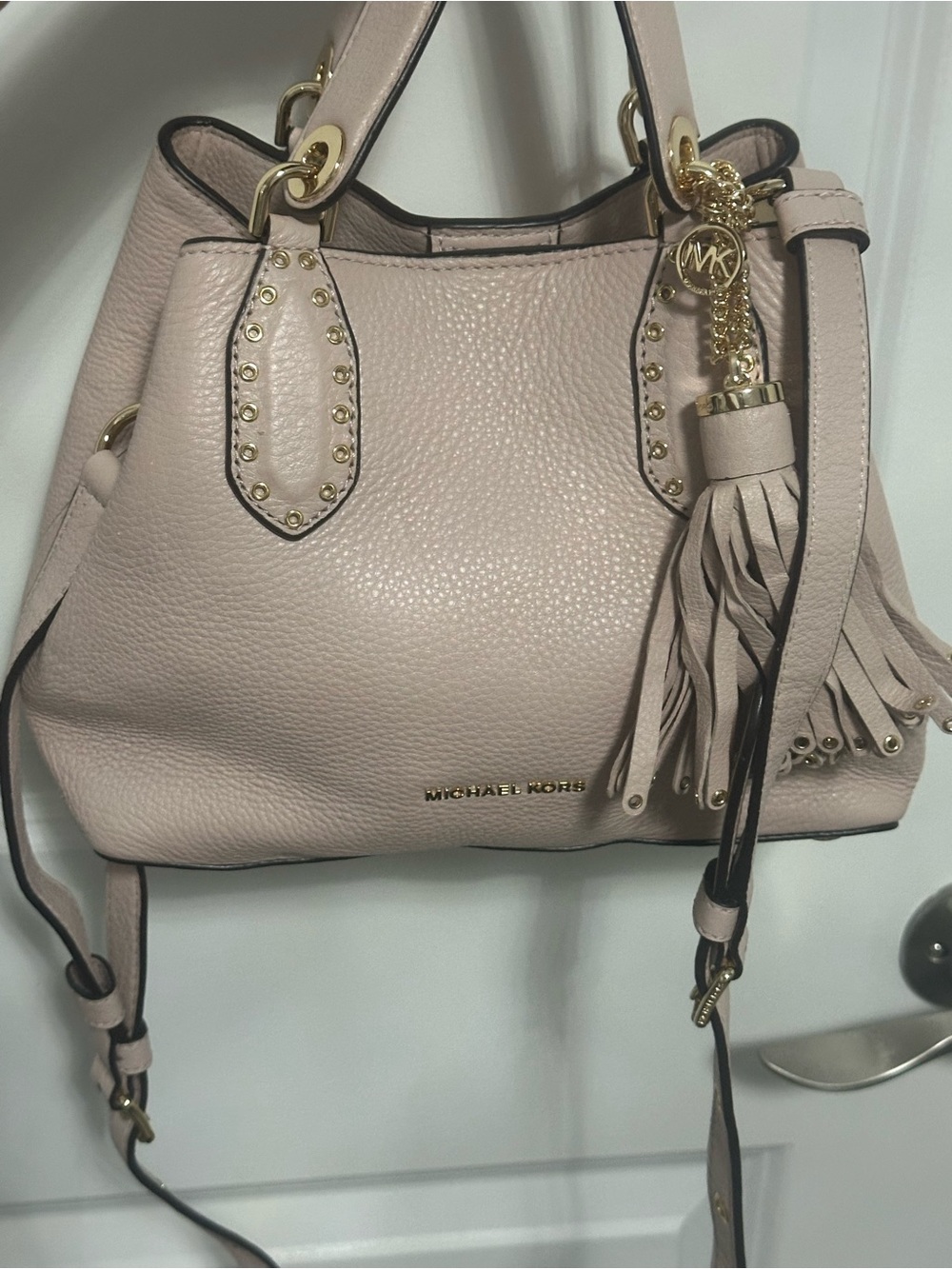 Michael Kors Light Pink Leather Tassel Shoulder Satchel
